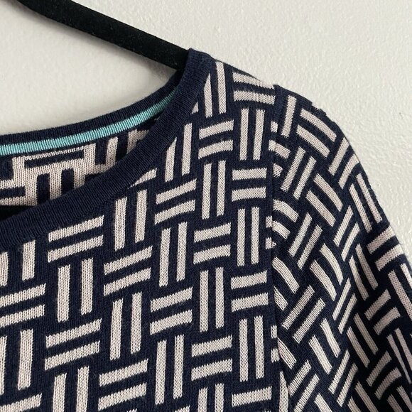 Boden Women 6R Navy Blue/Ivory Criss-Cross Pattern 3/4 Sleeve Knit Sheath Dress - Picture 5 of 9